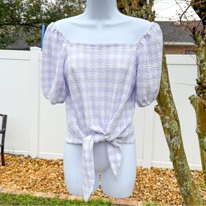 LOFT Lavender Textured Puff Sleeve Tie-Front Top – XS